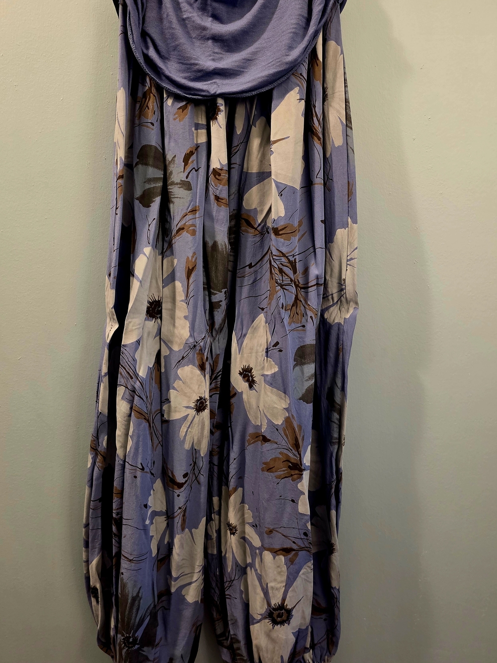 Floral Wide-Leg Jumpsuit — Lavender Blue with Cream Blooms